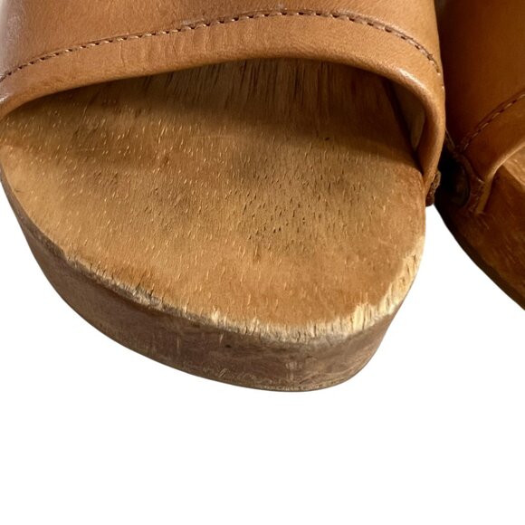 y2k Bongo wooden sandals tan brown leather strap studs womens size 6 block heel - Picture 10 of 11
